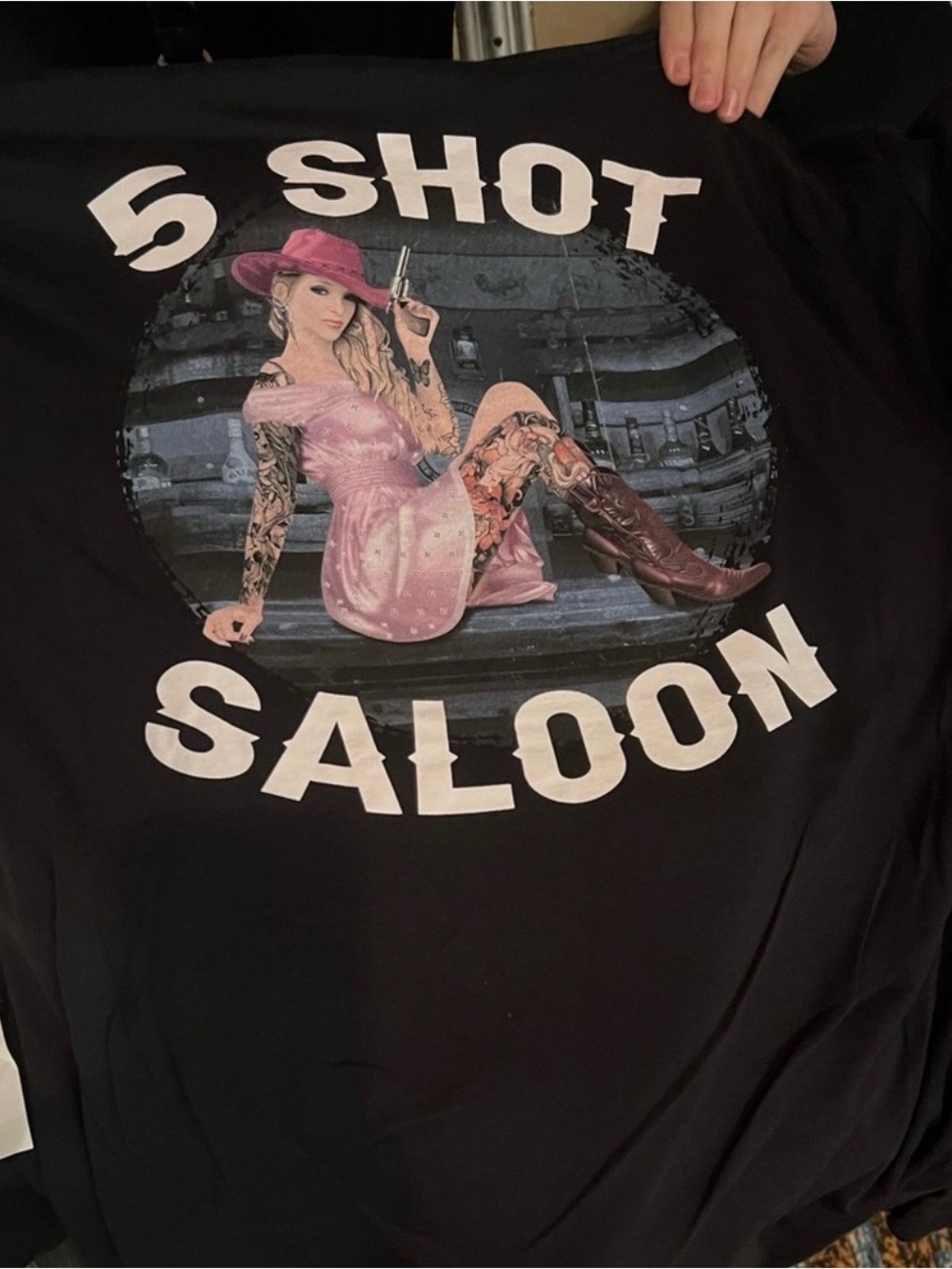 Next Level Apparel Black Tee with Pink Cowgirl Graphic